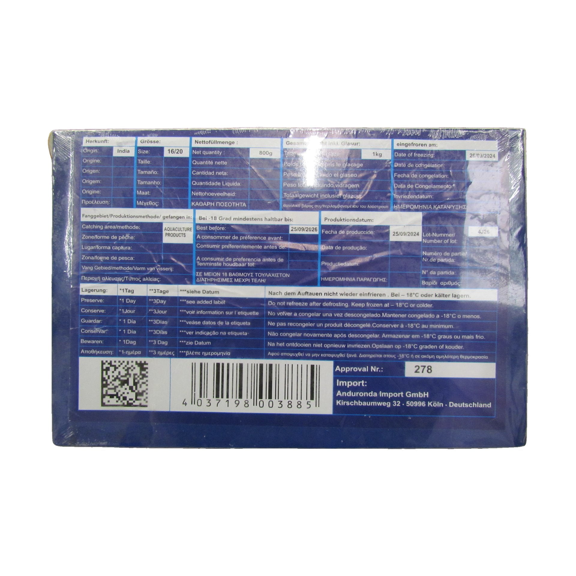 Garnelen 16/20 mit Kopf und Schale TK