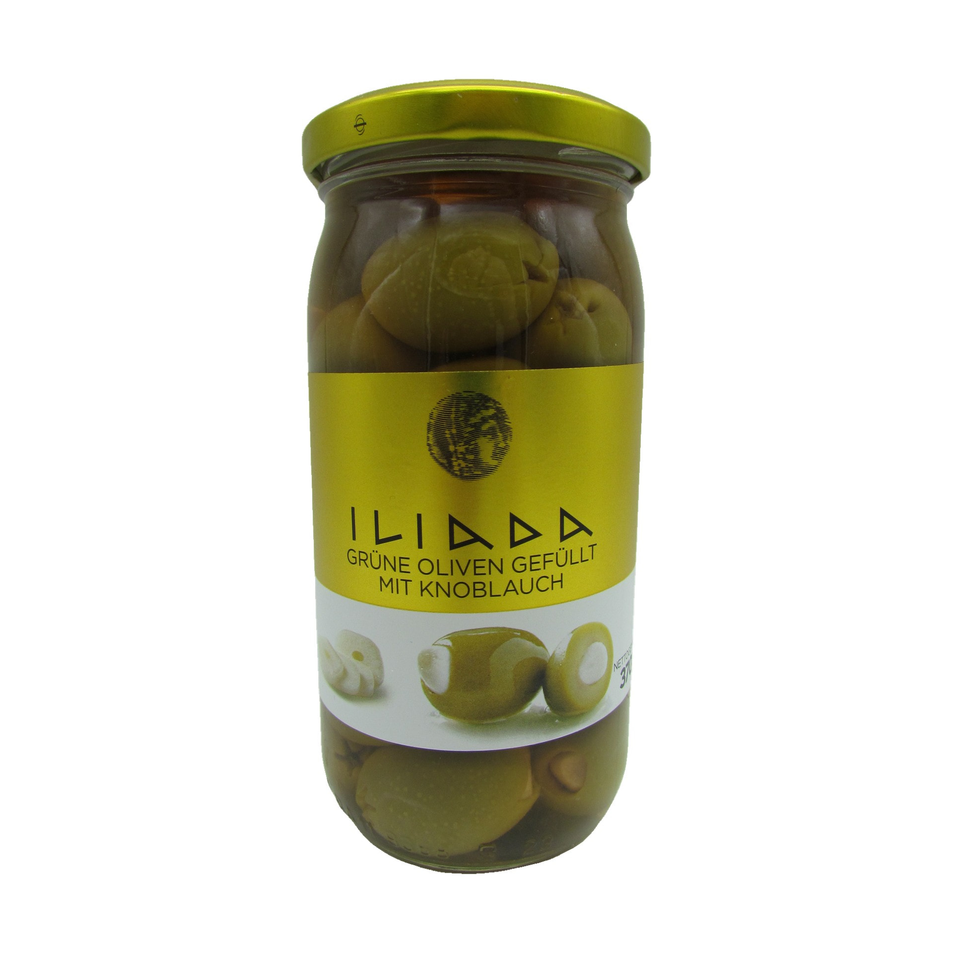 Iliada grüne Oliven m. Knoblauch 370 g