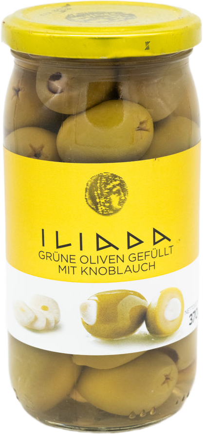 Iliada grüne Oliven m. Knoblauch 370 g